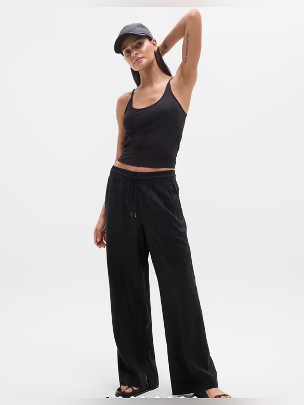 Athleta Retreat Linen High Rise Wide-Leg Drawstring Pants - Black Size XXS